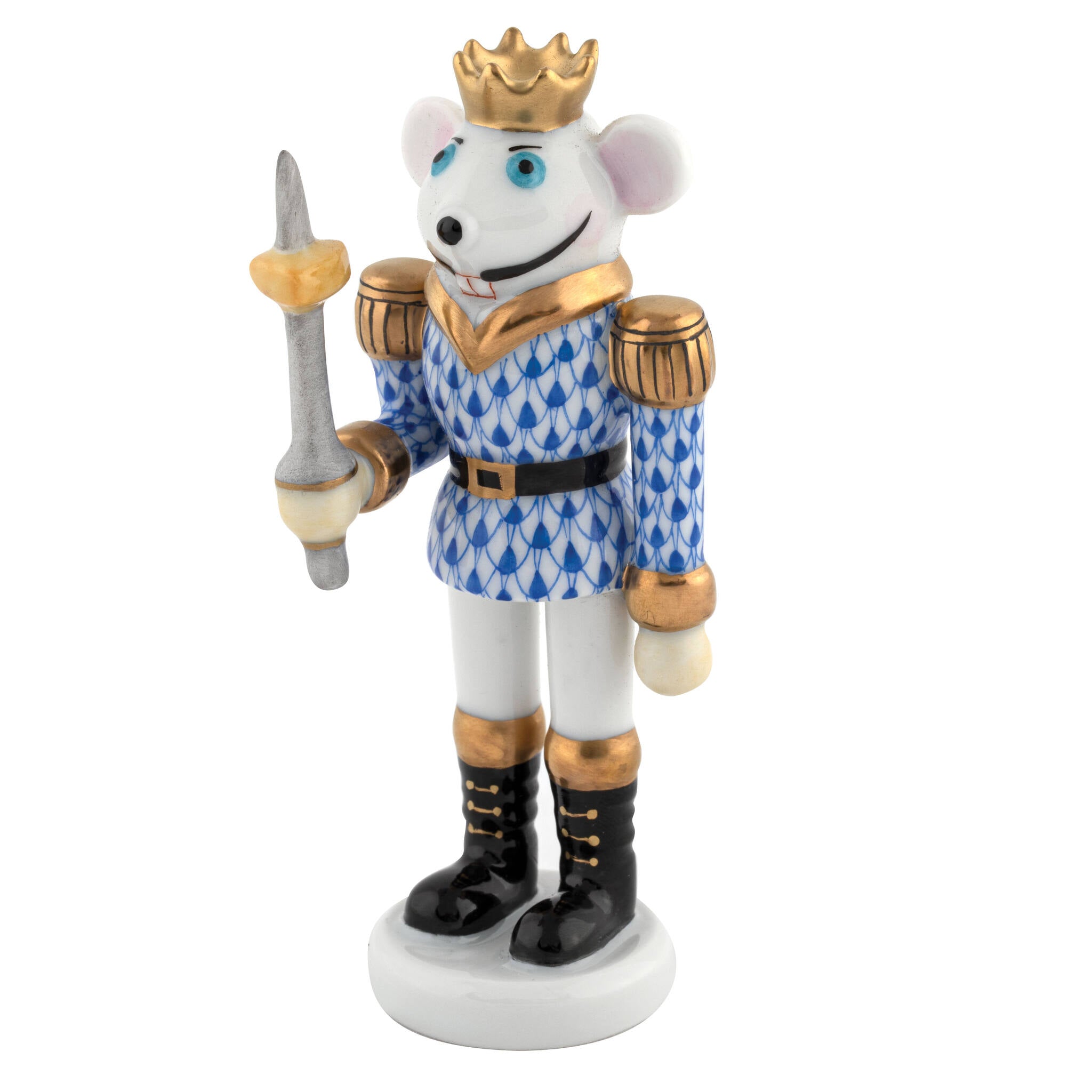 Herend Mouse King Nutcracker Figurine porcelain figurine painted in the Sapphire fishnet pattern