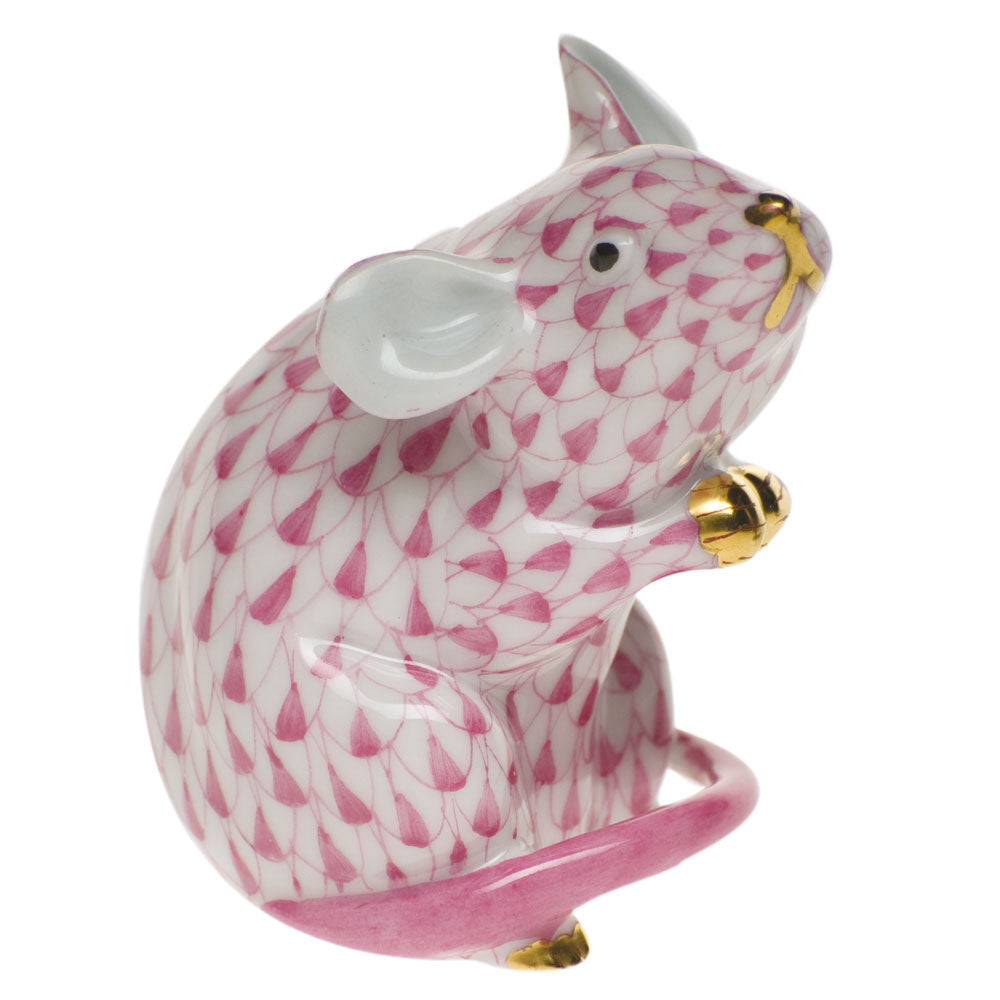 Mouse Figurine in hand-painted Raspberry porcelain by Herend of Hungary