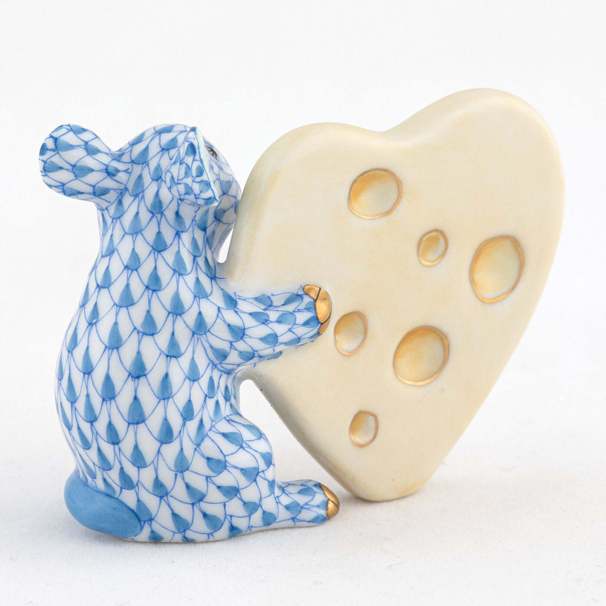 Herend Mouse with Heart Cheese Figurine – Blue, alternate view