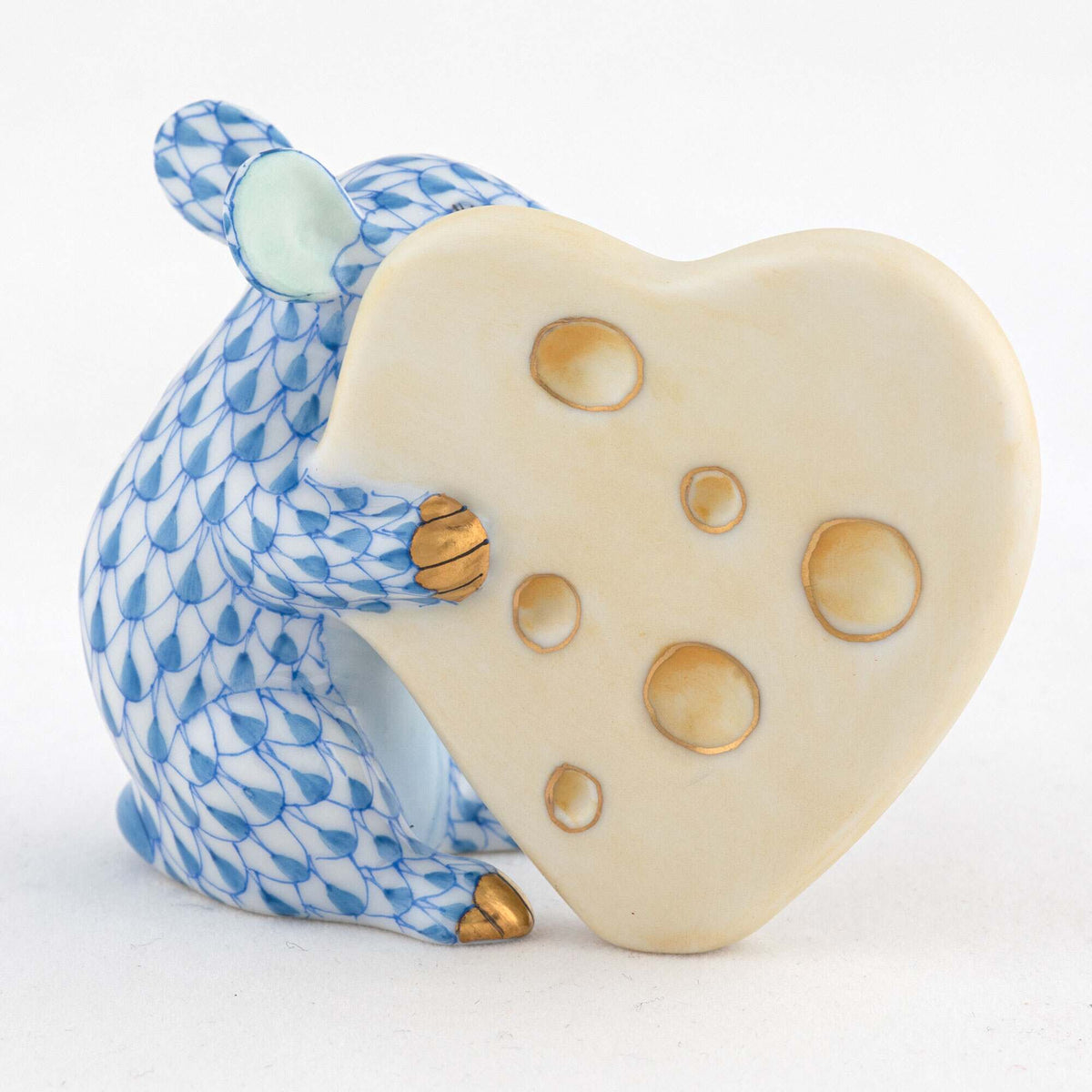 Herend Mouse with Heart Cheese Figurine – Blue, alternate view