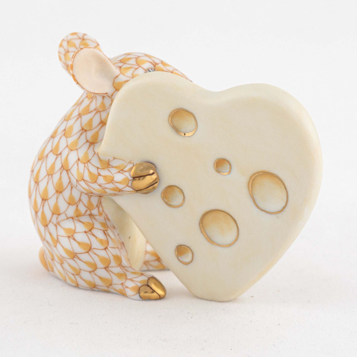 Herend Mouse with Heart Cheese Figurine – Butterscotch, alternate view