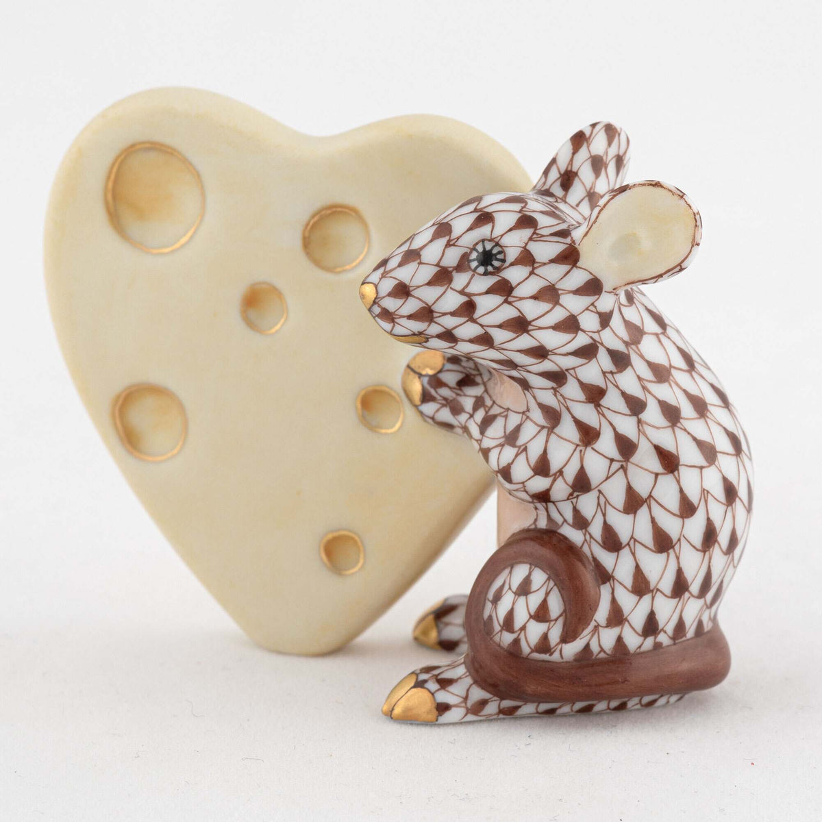 Herend Mouse with Heart Cheese Figurine – Chocolate, alternate view