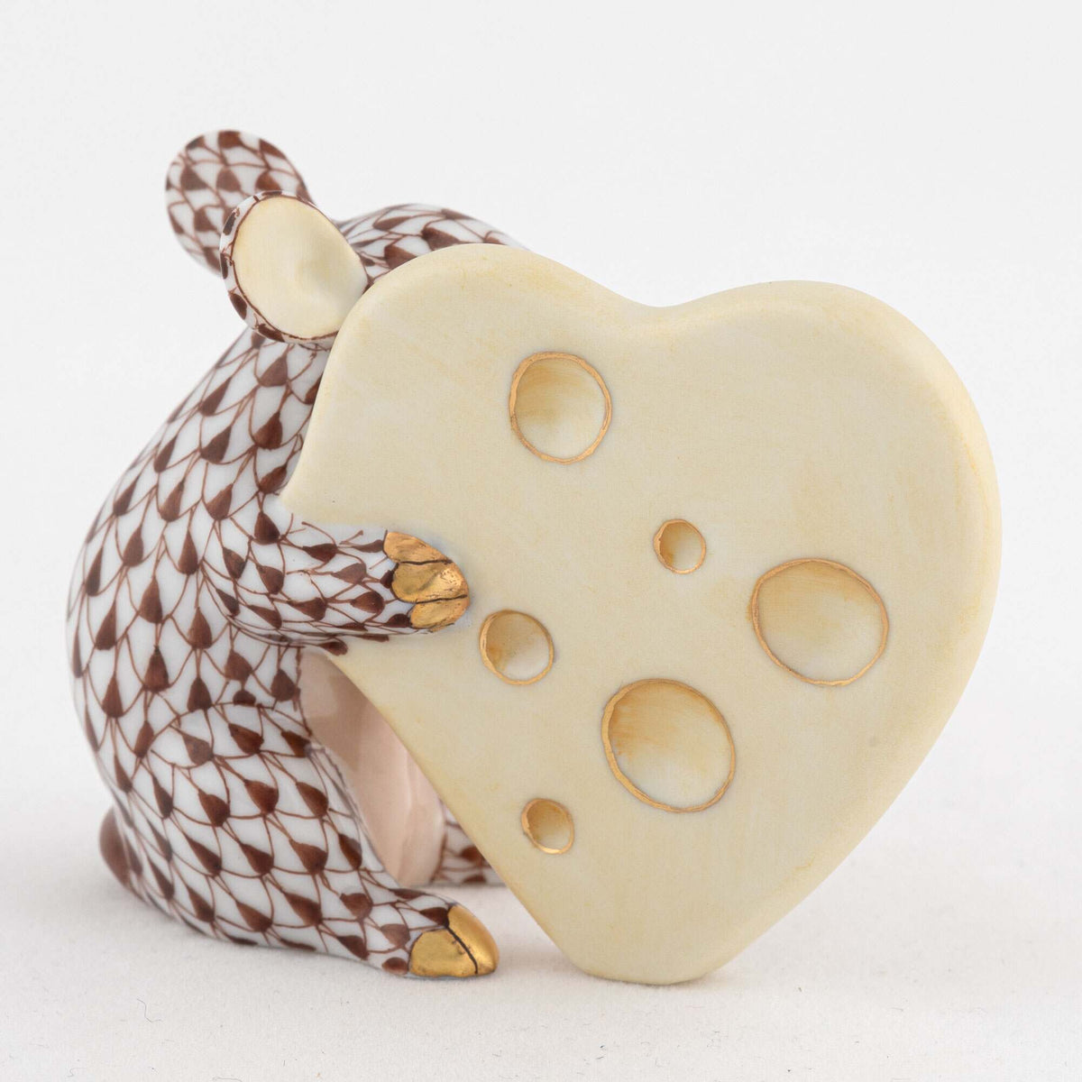 Herend Mouse with Heart Cheese Figurine – Chocolate, alternate view