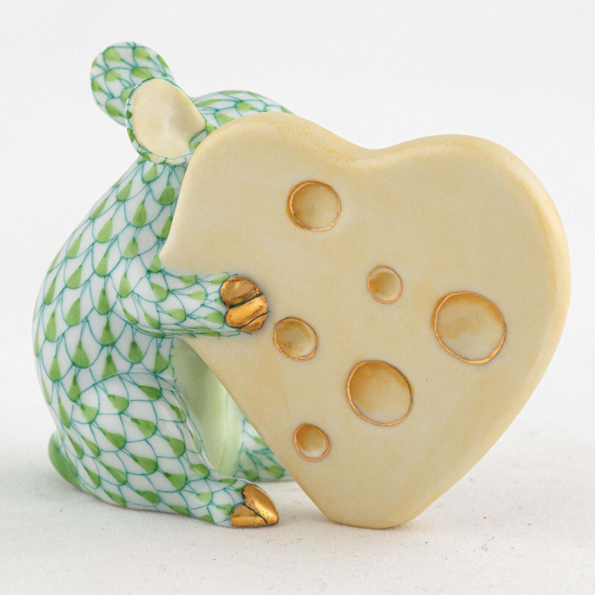 Herend Mouse with Heart Cheese Figurine – Key Lime, alternate view