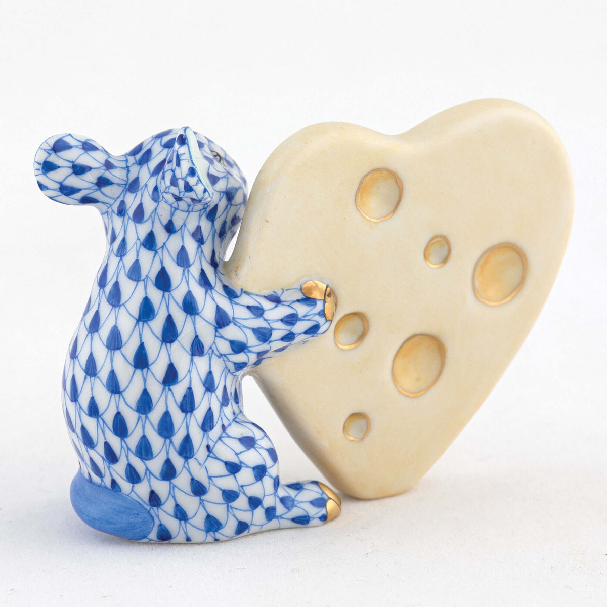Herend Mouse with Heart Cheese Figurine – Sapphire, alternate view