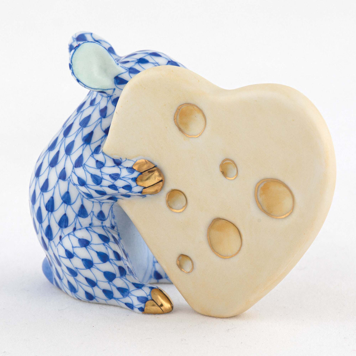 Herend Mouse with Heart Cheese Figurine – Sapphire, alternate view
