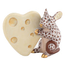 Mouse with Heart Cheese Figurine in hand-painted Chocolate porcelain by Herend of Hungary