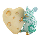 Mouse with Heart Cheese Figurine in hand-painted Green porcelain by Herend of Hungary