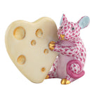 Mouse with Heart Cheese Figurine in hand-painted Raspberry porcelain by Herend of Hungary
