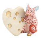 Rust fishnet Mouse with Heart Cheese Figurine figurine, hand-painted Herend porcelain with 24k gold accents