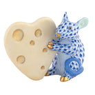 Mouse with Heart Cheese Figurine in hand-painted Sapphire porcelain by Herend of Hungary