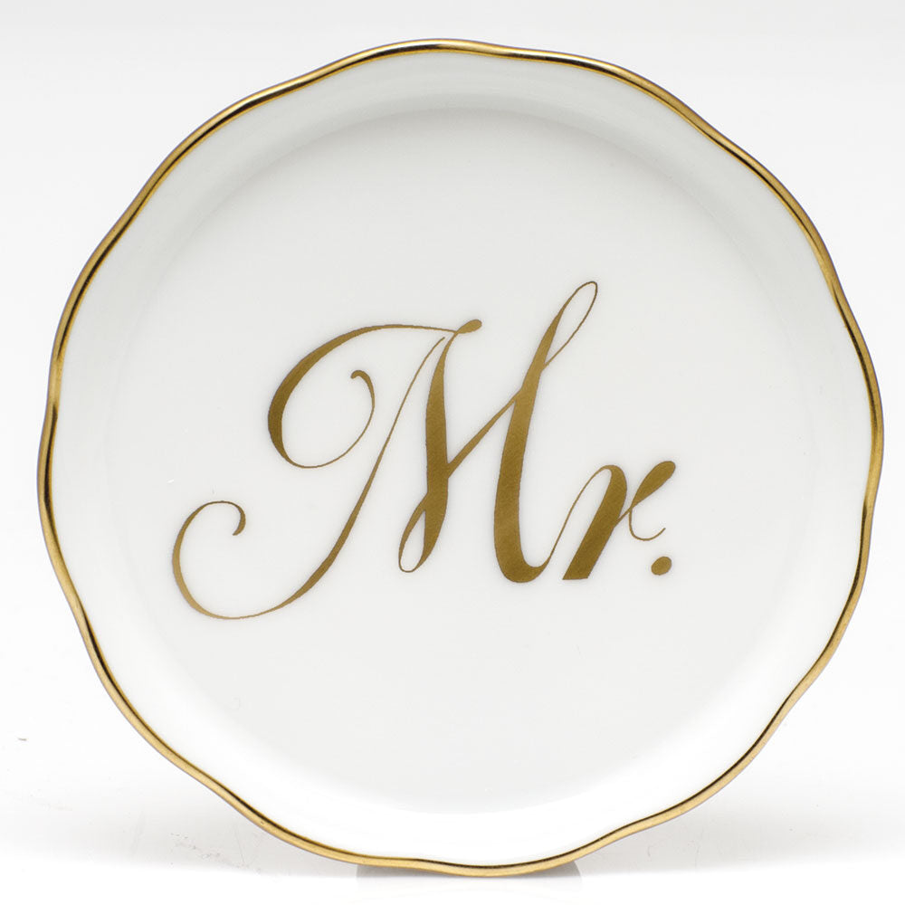 Hand-painted Herend Mr Coaster in fine porcelain, 4in D, on a white background
