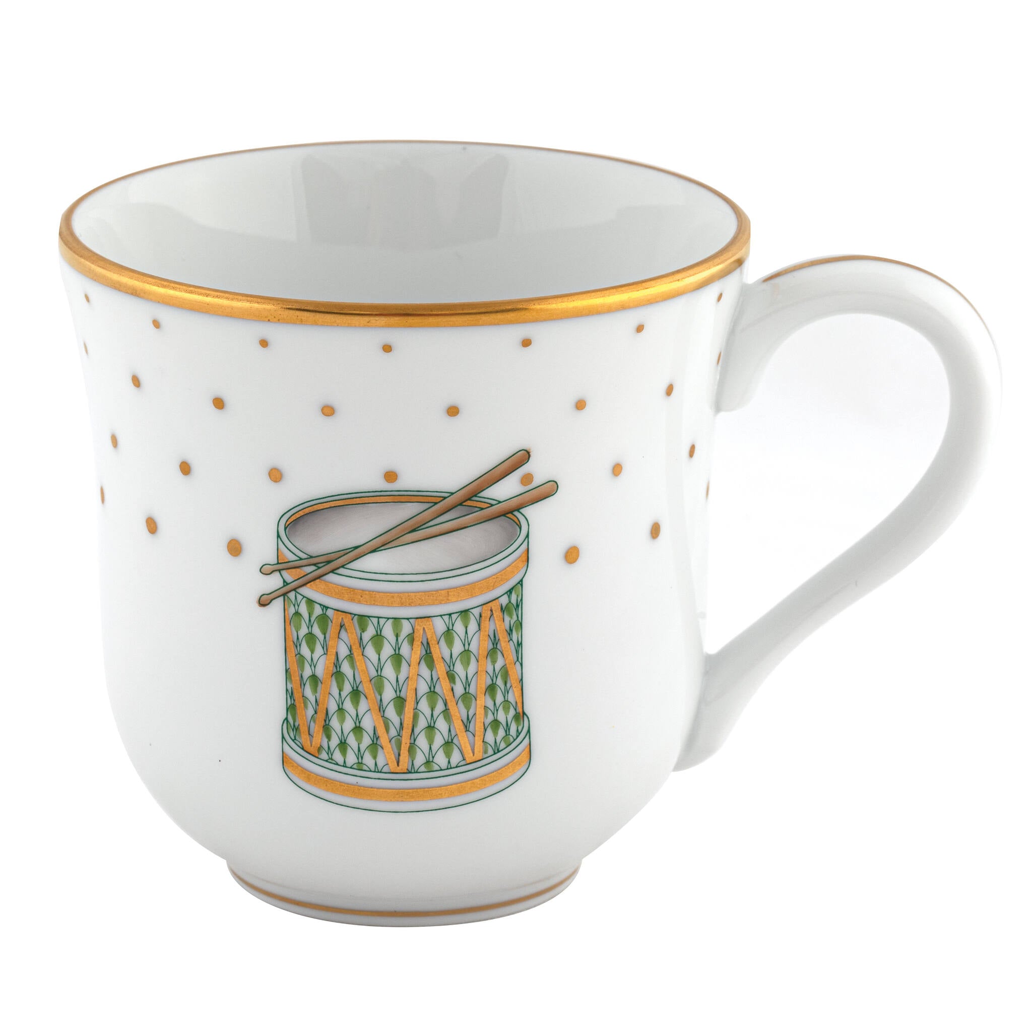 Hand-painted Herend Mug - Drum in fine porcelain, (11 OZ) 3.5in H, on a white background
