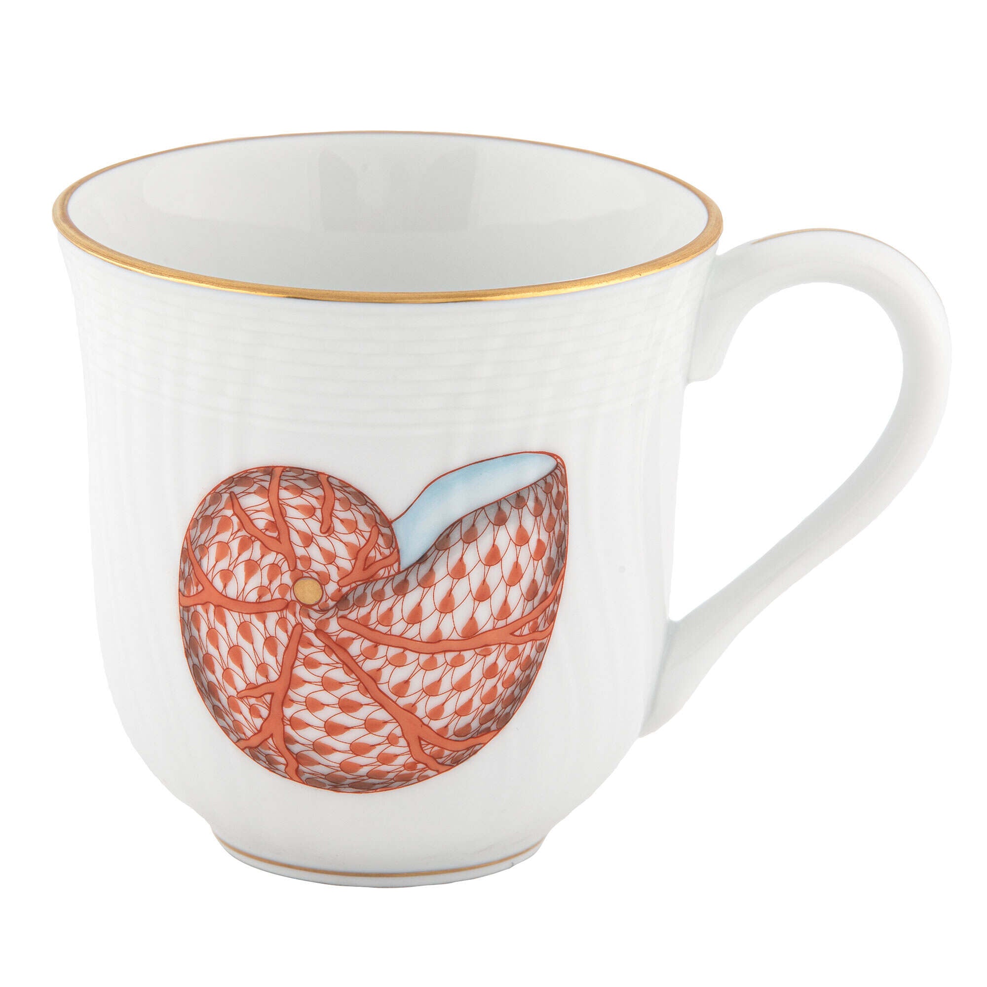Rust fishnet Mug figurine, hand-painted Herend porcelain with 24k gold accents
