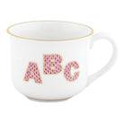 Raspberry fishnet Mug with Abc figurine, hand-painted Herend porcelain with 24k gold accents