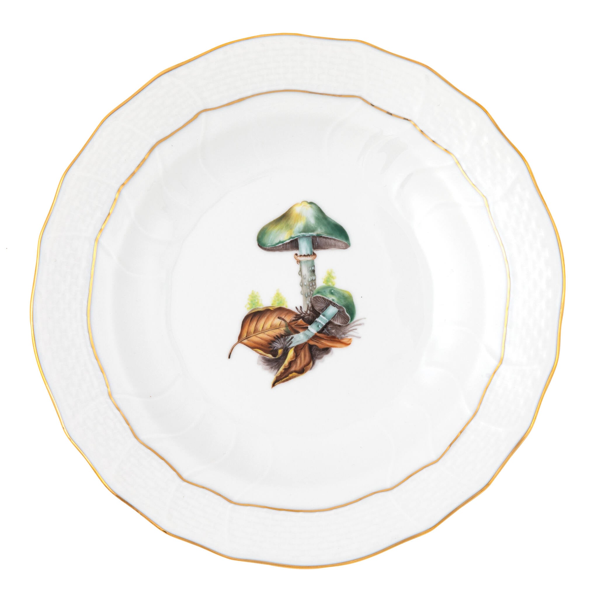 Hand-painted Herend Mushroom Luncheon Luncheon Plate - Motif 06 in fine porcelain, 8.25in D, on a white background
