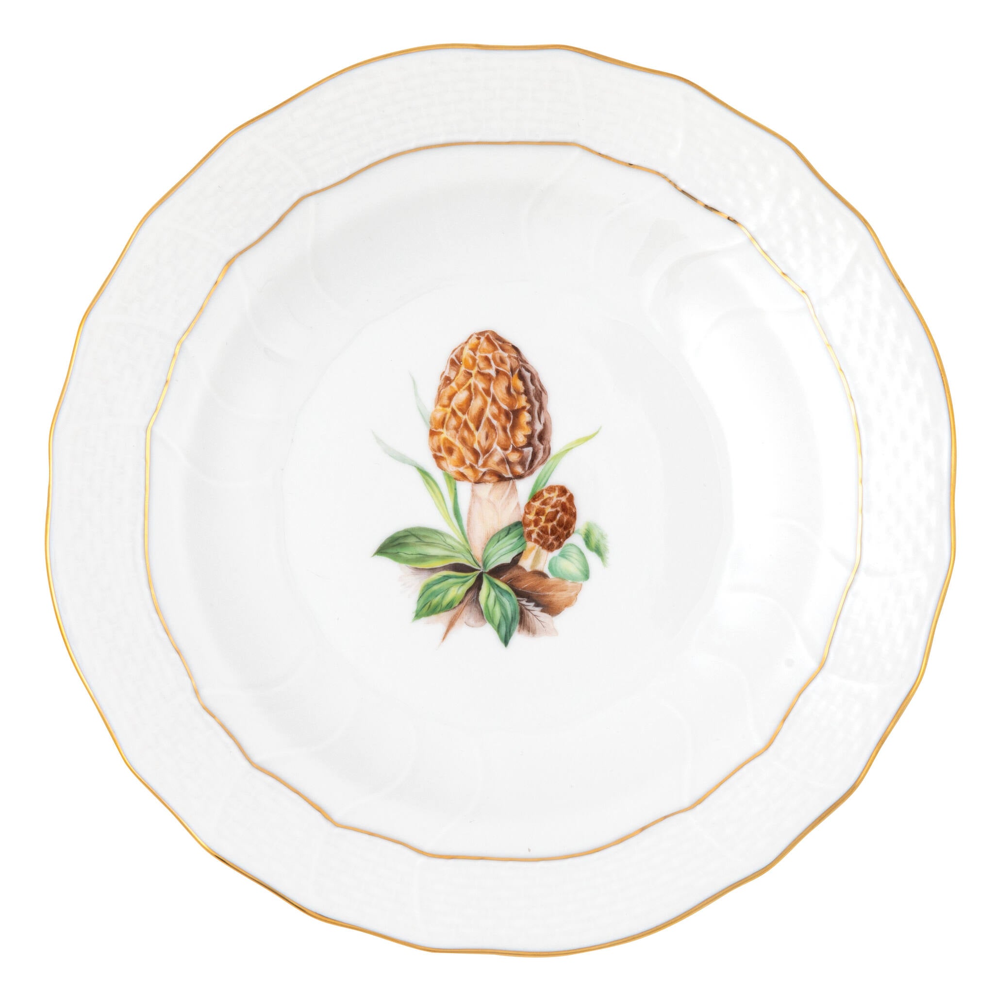 Hand-painted Herend Mushroom Luncheon Luncheon Plate - Motif 10 in fine porcelain, 8.25in D, on a white background