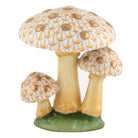 Herend Mushroom Trio Figurine porcelain figurine painted in the Butterscotch fishnet pattern