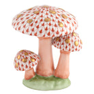 Hand-painted Herend Mushroom Trio Figurine in Rust fishnet porcelain on a white background