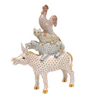 Hand-painted Herend Musicians of Bremen Figurine in fine porcelain, 5.5in L X 9in H, on a white background