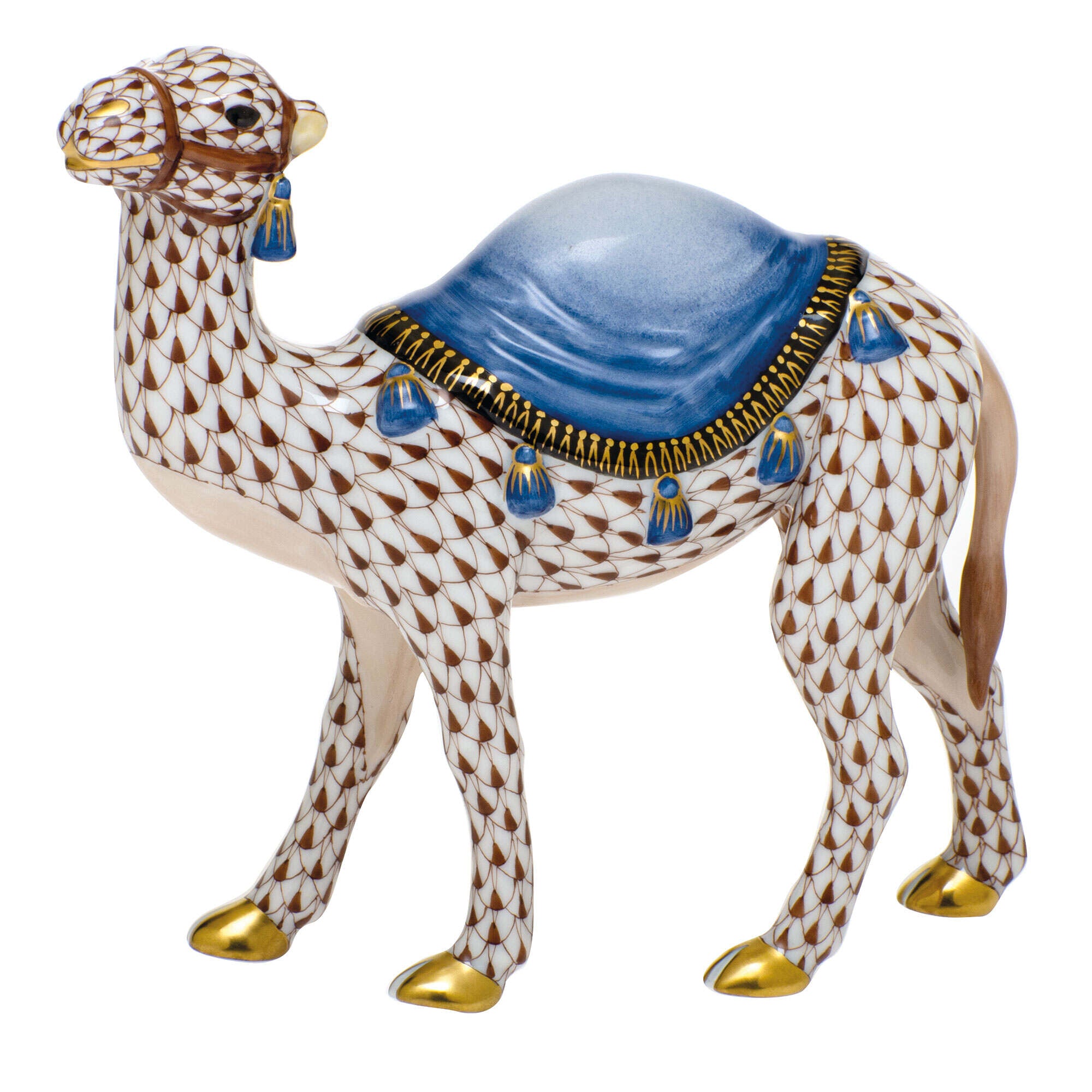 Hand-painted Herend Nativity Camel Figurine in fine porcelain, 5.75in L X 5in H, on a white background