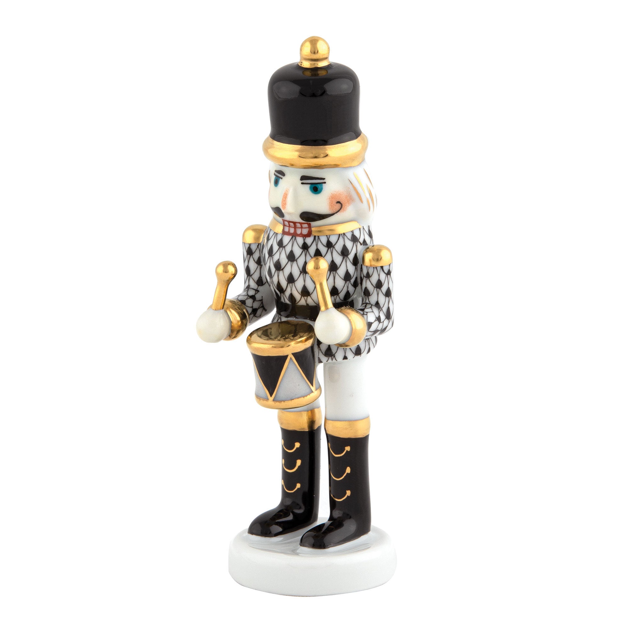 Herend Nutcracker Drummer Figurine porcelain figurine painted in the Black fishnet pattern