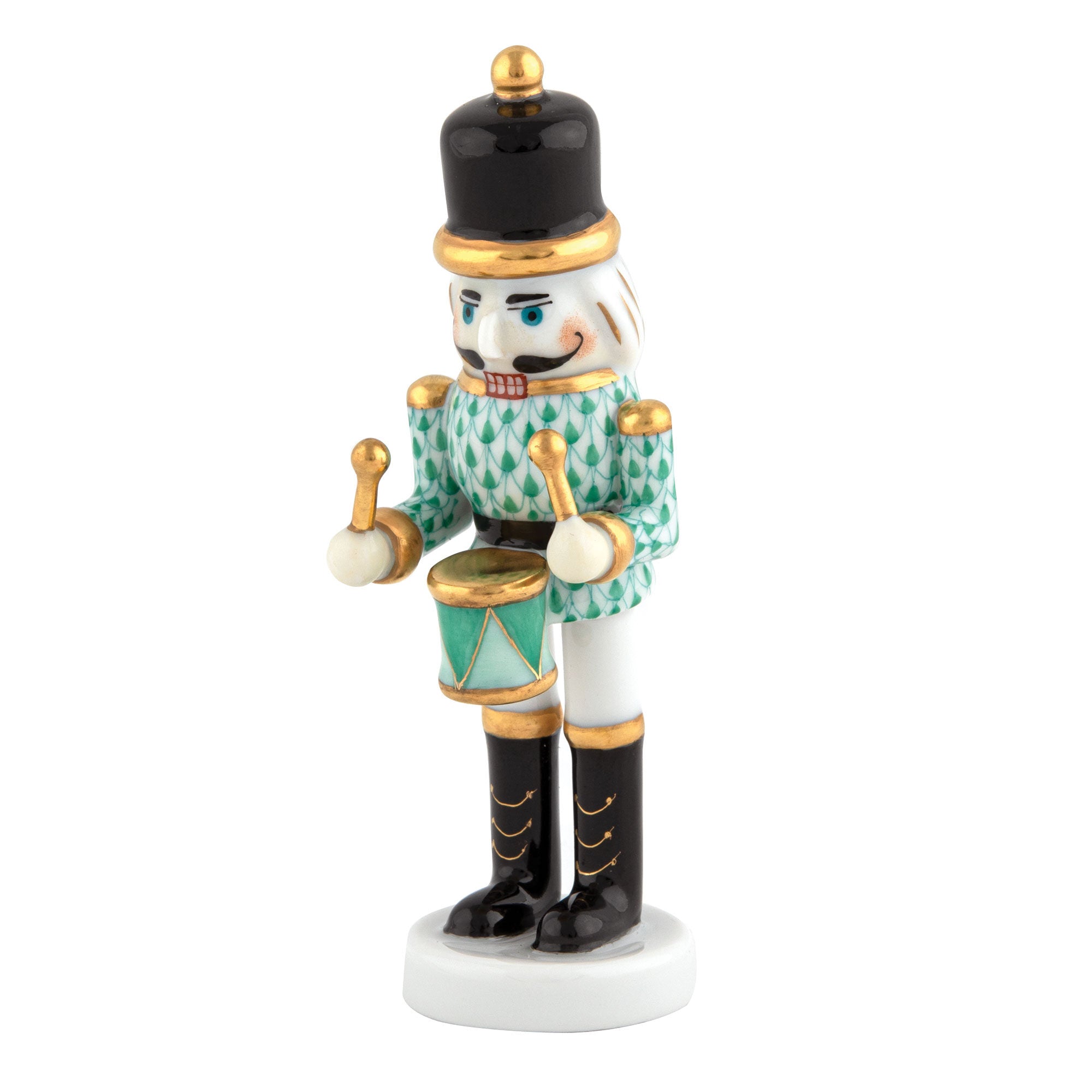 Herend Nutcracker Drummer Figurine porcelain figurine painted in the Green fishnet pattern