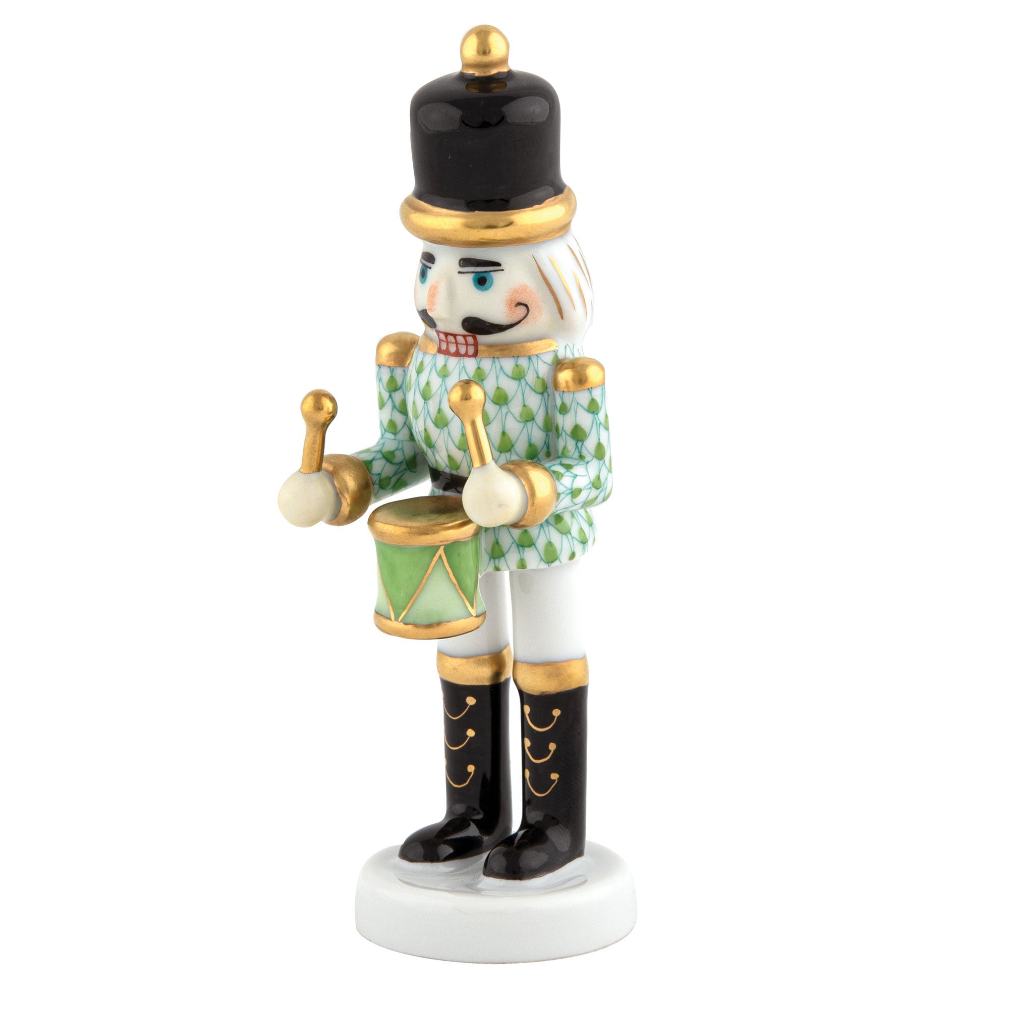 Key Lime fishnet Nutcracker Drummer Figurine figurine, hand-painted Herend porcelain with 24k gold accents
