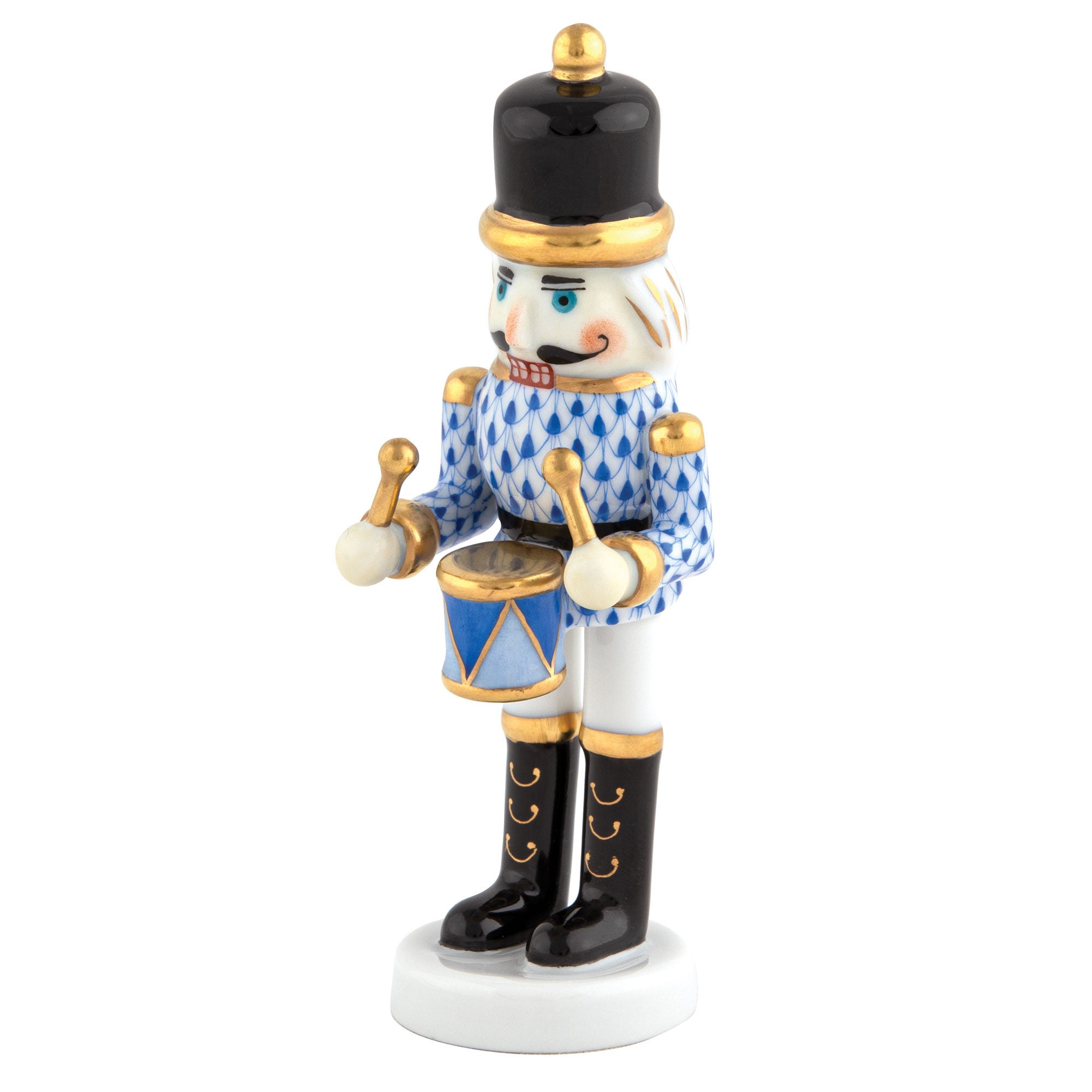 Nutcracker Drummer Figurine in hand-painted Sapphire porcelain by Herend of Hungary