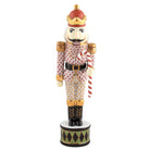 Hand-painted Herend Nutcracker with Candy Cane Figurine in fine porcelain, 2.5in L X 2.5in W X 8.5in H, on a white background