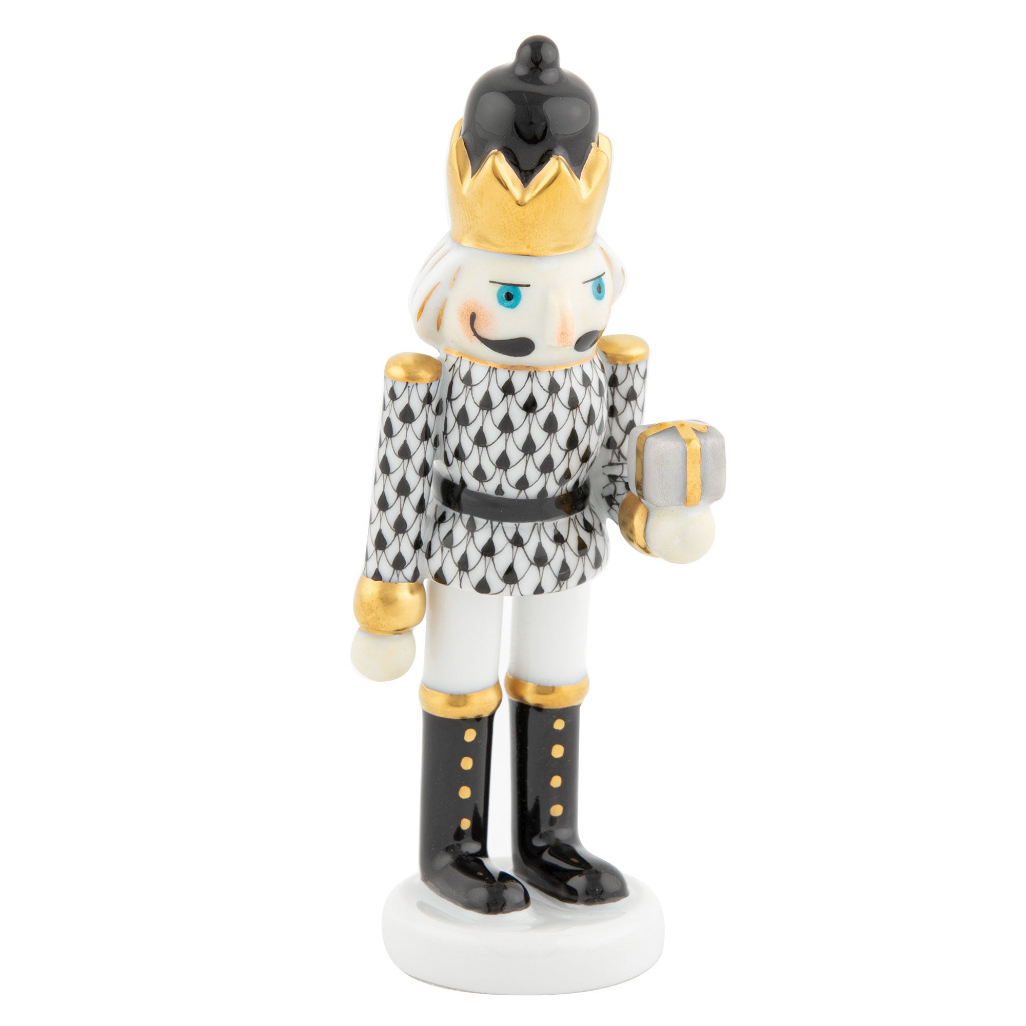 Nutcracker with Gift Figurine in hand-painted Black porcelain by Herend of Hungary