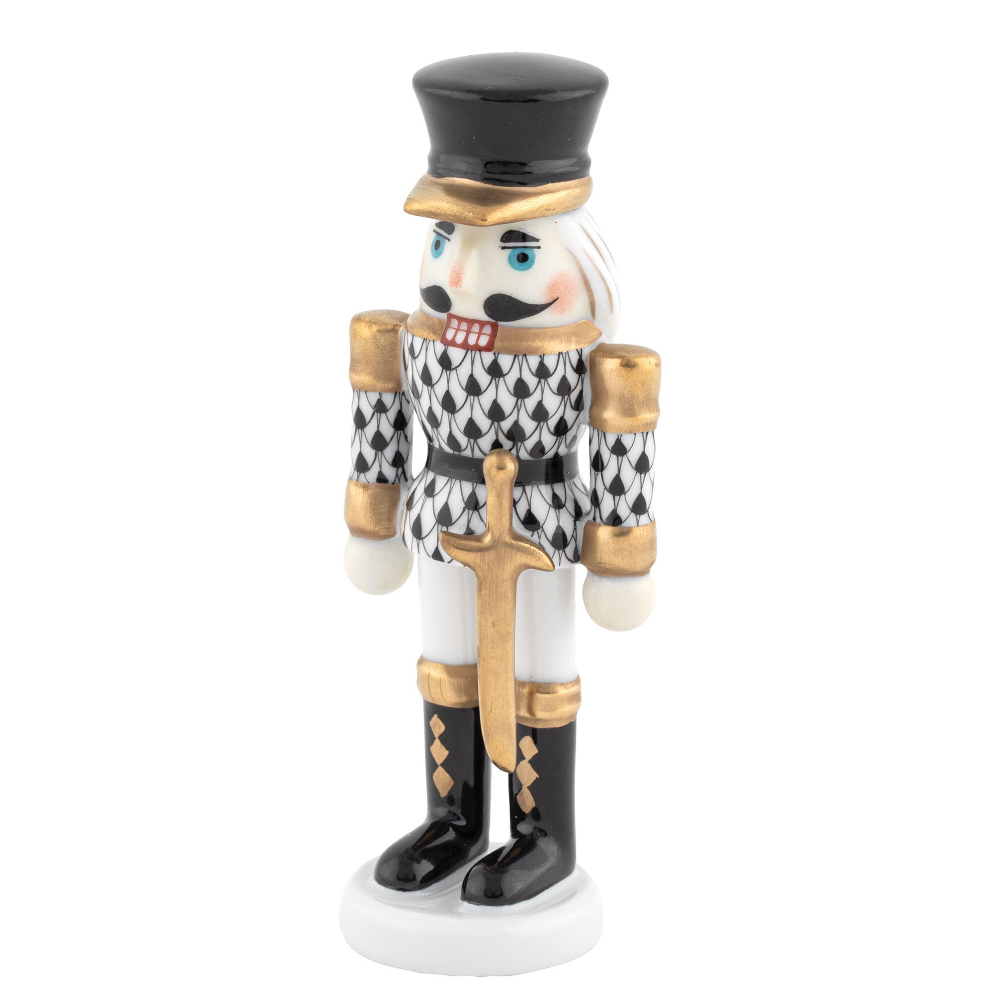 Nutcracker with Sword Figurine in hand-painted Black porcelain by Herend of Hungary