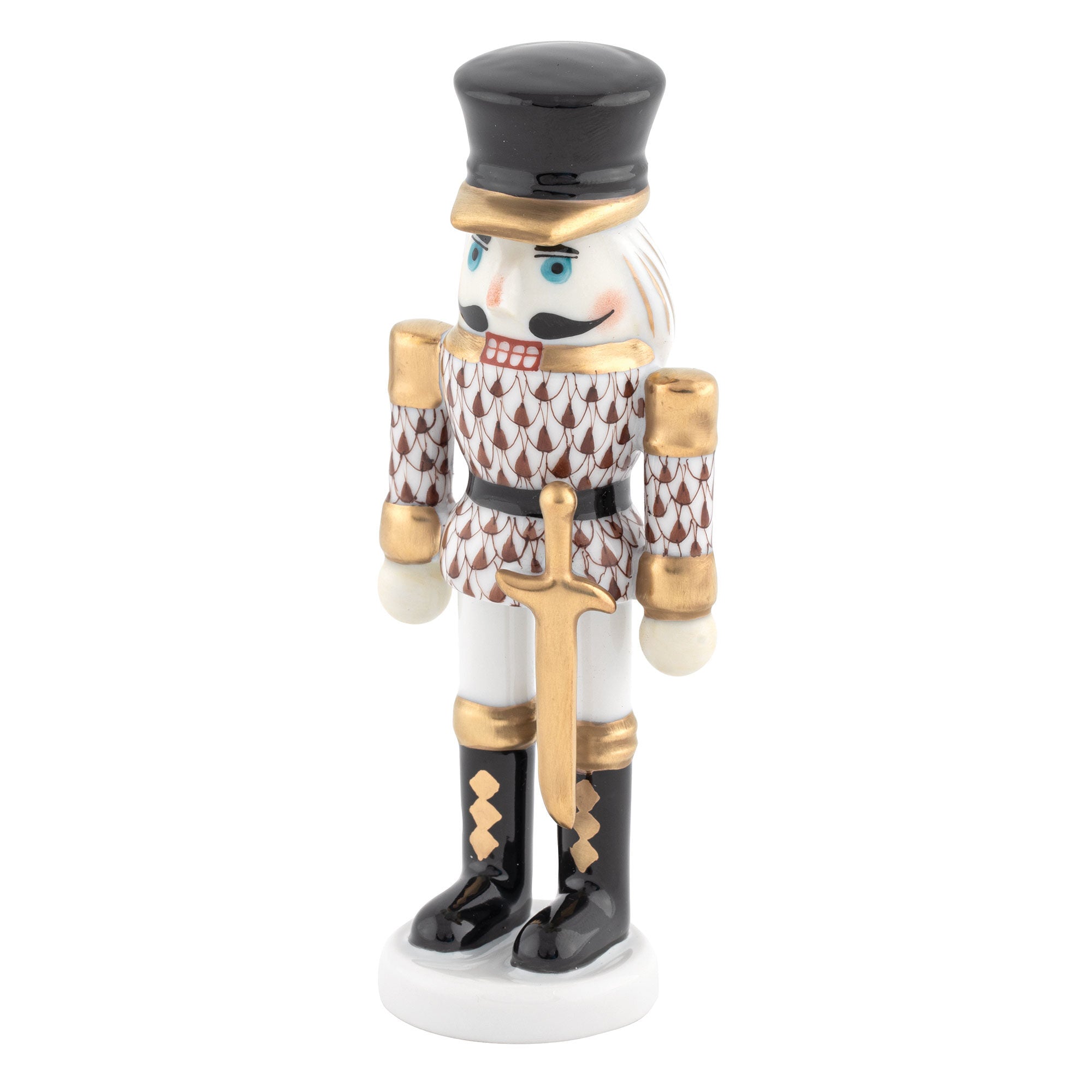 Herend Nutcracker with Sword Figurine porcelain figurine painted in the Chocolate fishnet pattern