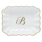 Hand-painted Herend Oblong Dish with Monogram Decorative Plate in fine porcelain, 7.25in L X 5.5in W X 1.5in H, on a white background, Monogram B