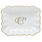 Hand-painted Herend Oblong Dish with Monogram Decorative Plate in fine porcelain, 7.25in L X 5.5in W X 1.5in H, on a white background, Monogram C