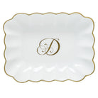 Hand-painted Herend Oblong Dish with Monogram Decorative Plate in fine porcelain, 7.25in L X 5.5in W X 1.5in H, on a white background, Monogram D