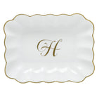Hand-painted Herend Oblong Dish with Monogram Decorative Plate in fine porcelain, 7.25in L X 5.5in W X 1.5in H, on a white background, Monogram H