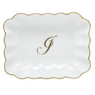 Hand-painted Herend Oblong Dish with Monogram Decorative Plate in fine porcelain, 7.25in L X 5.5in W X 1.5in H, on a white background, Monogram J