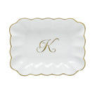 Hand-painted Herend Oblong Dish with Monogram Decorative Plate in fine porcelain, 7.25in L X 5.5in W X 1.5in H, on a white background, Monogram K