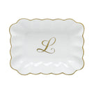 Hand-painted Herend Oblong Dish with Monogram Decorative Plate in fine porcelain, 7.25in L X 5.5in W X 1.5in H, on a white background, Monogram L