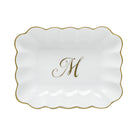 Hand-painted Herend Oblong Dish with Monogram Decorative Plate in fine porcelain, 7.25in L X 5.5in W X 1.5in H, on a white background, Monogram M