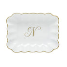 Hand-painted Herend Oblong Dish with Monogram Decorative Plate in fine porcelain, 7.25in L X 5.5in W X 1.5in H, on a white background, Monogram N