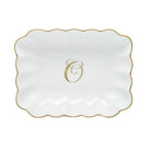 Hand-painted Herend Oblong Dish with Monogram Decorative Plate in fine porcelain, 7.25in L X 5.5in W X 1.5in H, on a white background, Monogram O
