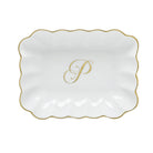Hand-painted Herend Oblong Dish with Monogram Decorative Plate in fine porcelain, 7.25in L X 5.5in W X 1.5in H, on a white background, Monogram P