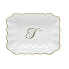 Hand-painted Herend Oblong Dish with Monogram Decorative Plate in fine porcelain, 7.25in L X 5.5in W X 1.5in H, on a white background, Monogram T