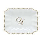 Hand-painted Herend Oblong Dish with Monogram Decorative Plate in fine porcelain, 7.25in L X 5.5in W X 1.5in H, on a white background, Monogram U