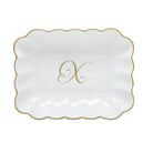 Hand-painted Herend Oblong Dish with Monogram Decorative Plate in fine porcelain, 7.25in L X 5.5in W X 1.5in H, on a white background, Monogram X