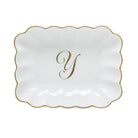 Hand-painted Herend Oblong Dish with Monogram Decorative Plate in fine porcelain, 7.25in L X 5.5in W X 1.5in H, on a white background, Monogram Y