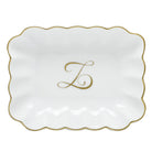 Hand-painted Herend Oblong Dish with Monogram Decorative Plate in fine porcelain, 7.25in L X 5.5in W X 1.5in H, on a white background, Monogram Z