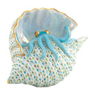 Hand-painted Herend Octopus in Shell Figurine in fine porcelain, 4.25in L X 6in W X 5in H, on a white background